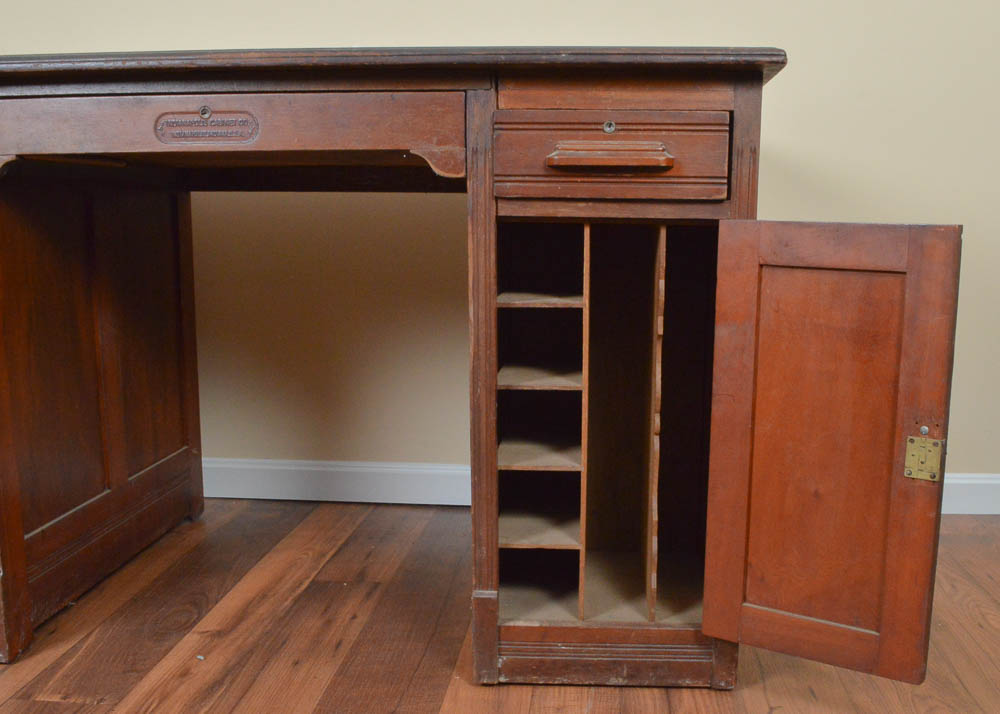 Antique Oak Partner's Desk by Indianapolis Cabinet Company
