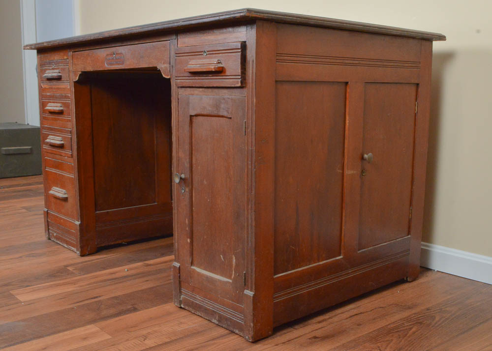 Antique Oak Partner's Desk by Indianapolis Cabinet Company