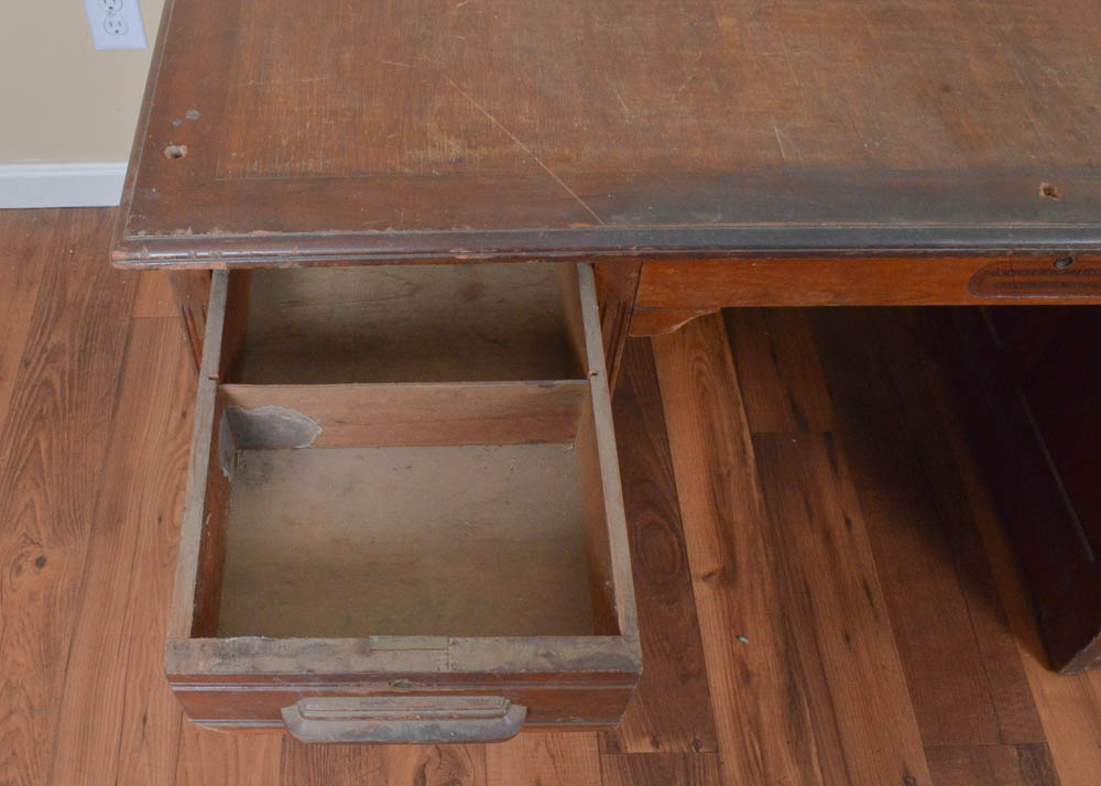 Antique Oak Partner's Desk by Indianapolis Cabinet Company