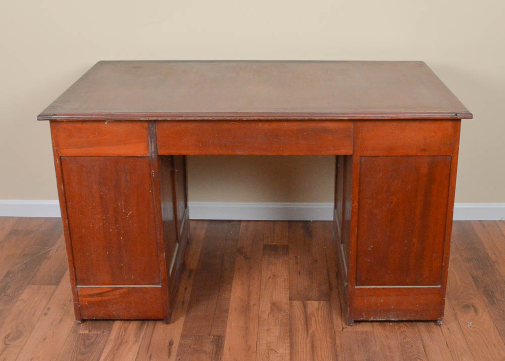 Antique Oak Partner's Desk by Indianapolis Cabinet Company