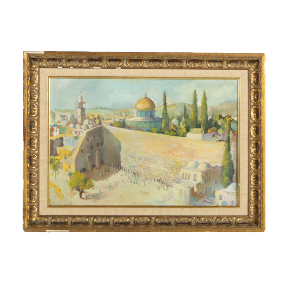 Oil on Board Painting of the Western Wall in Jerusalem