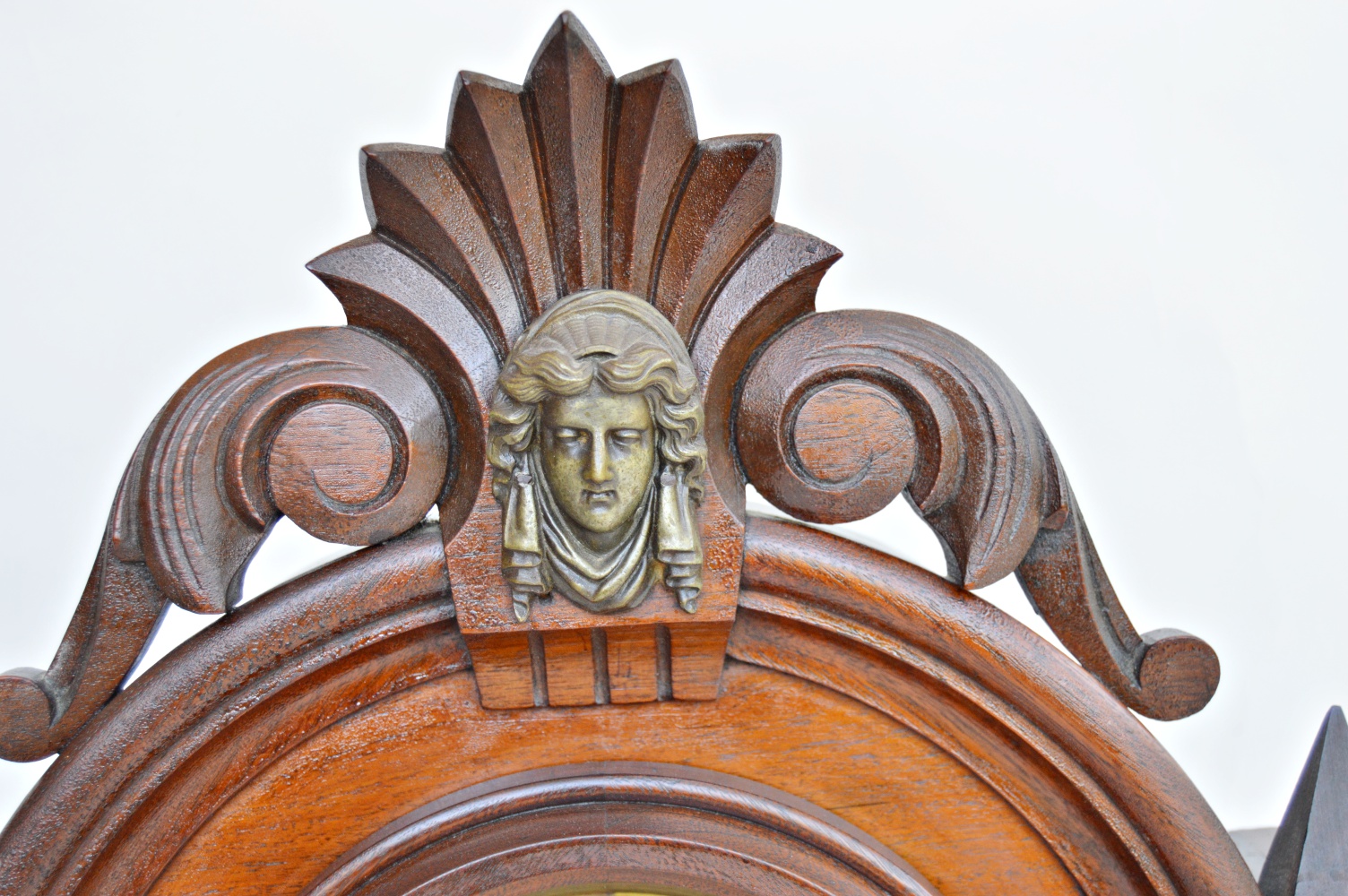 Mid 19th C Victorian Gothic Style Walnut Ansonia Mantle Clock