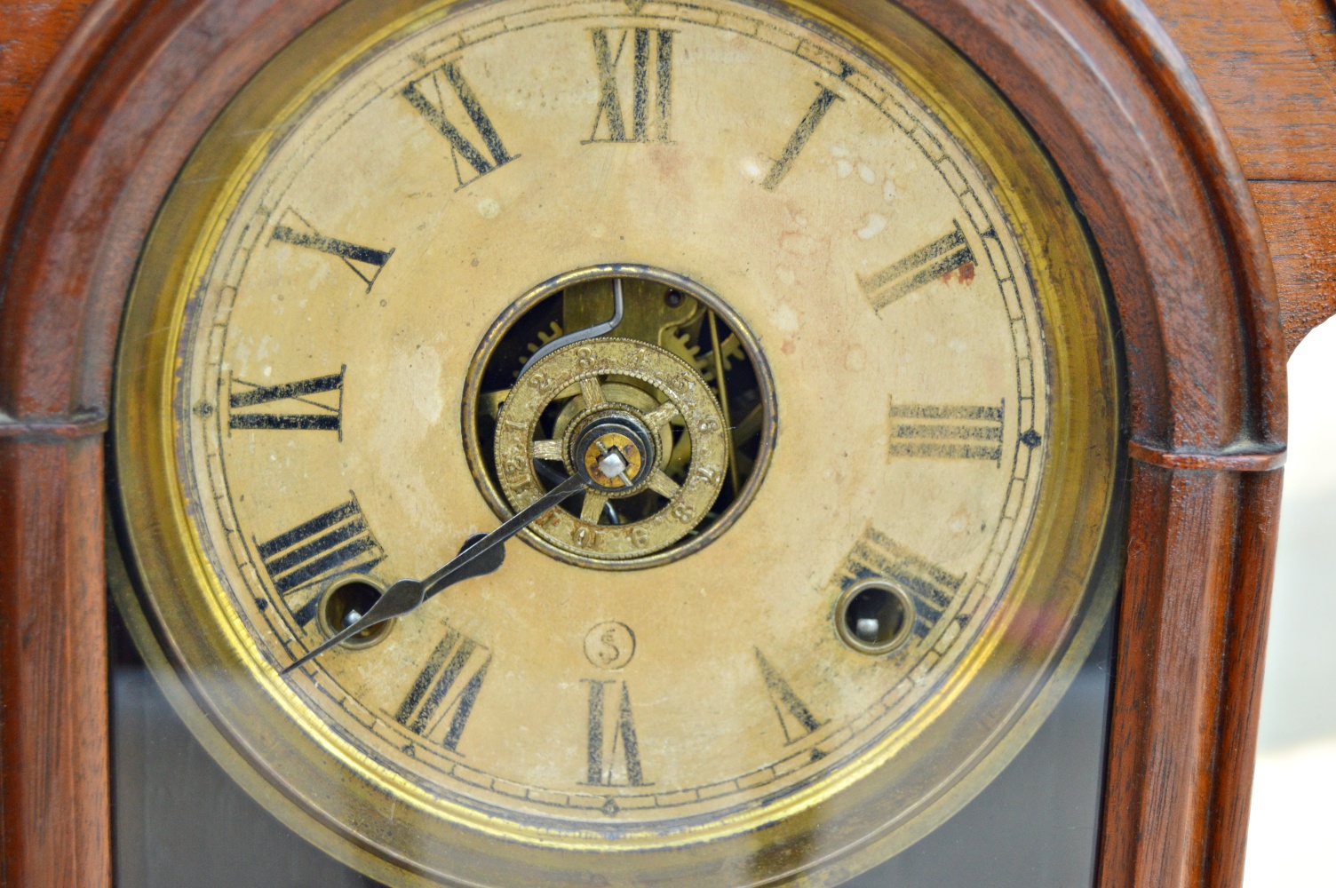 Mid 19th C Victorian Gothic Style Walnut Ansonia Mantle Clock