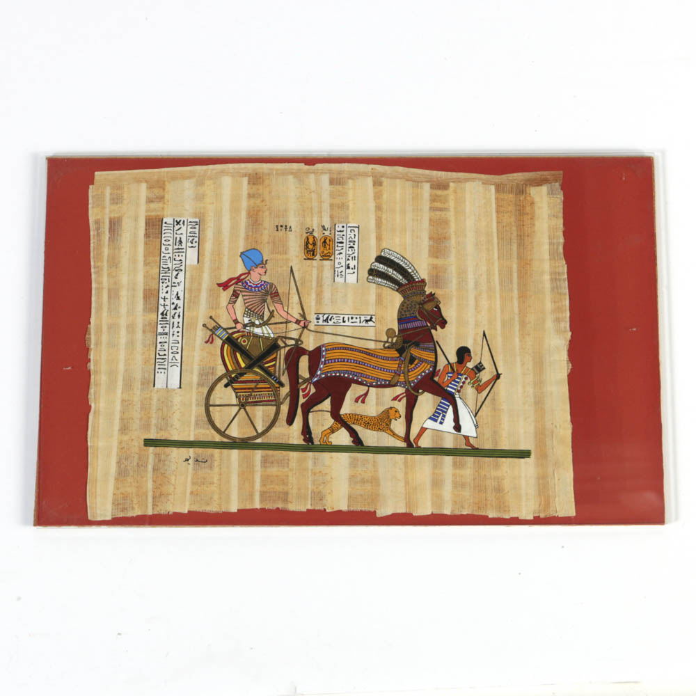 Gouache on Papyrus Paper Paining Hunting Scene