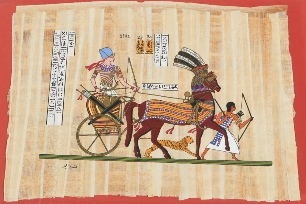 Gouache on Papyrus Paper Paining Hunting Scene