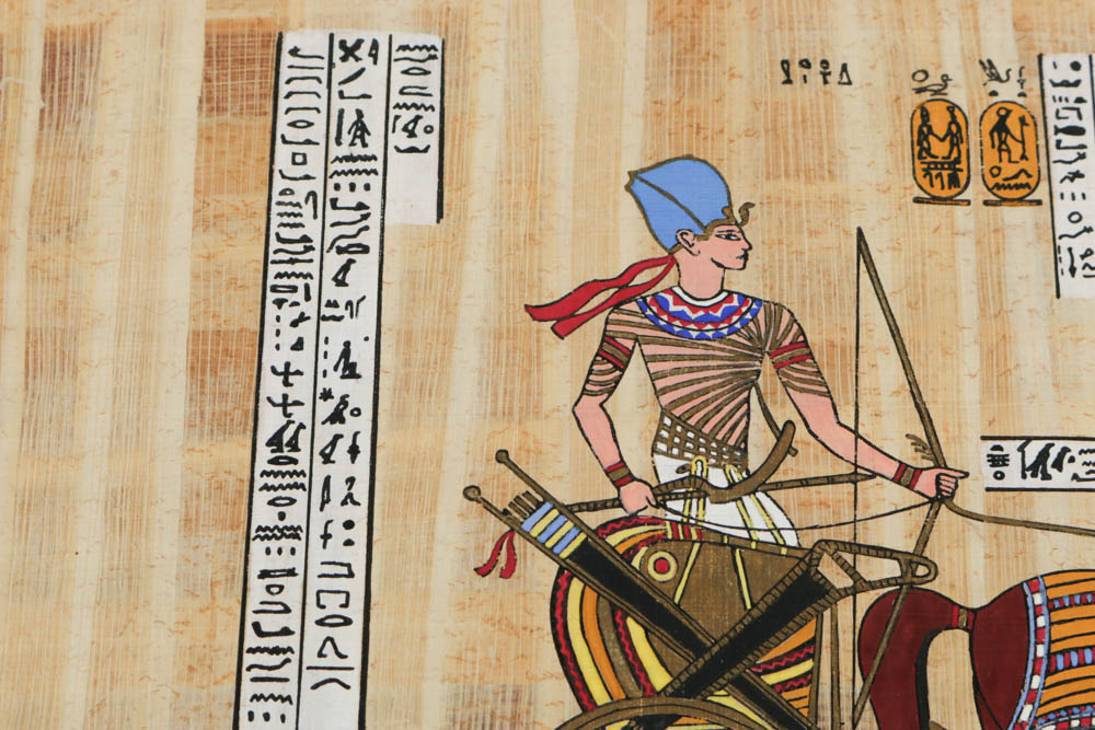 Gouache on Papyrus Paper Paining Hunting Scene