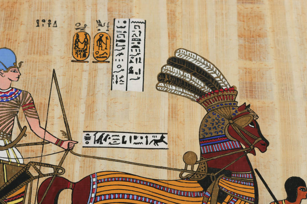 Gouache on Papyrus Paper Paining Hunting Scene