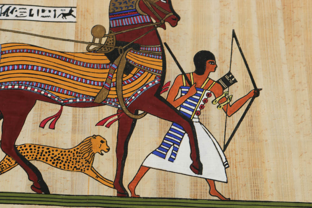 Gouache on Papyrus Paper Paining Hunting Scene