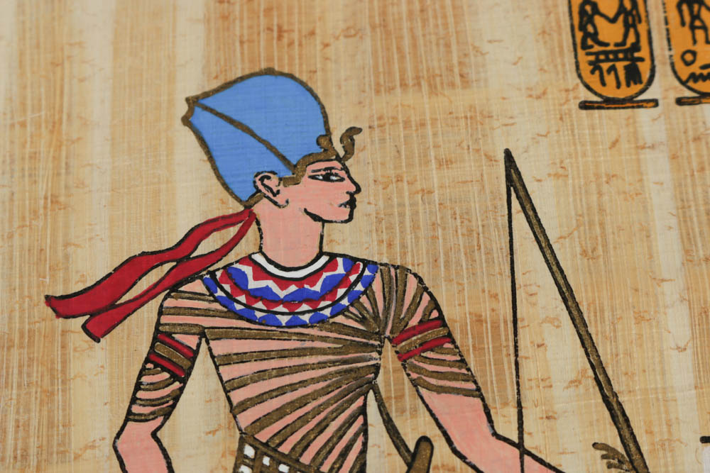 Gouache on Papyrus Paper Paining Hunting Scene