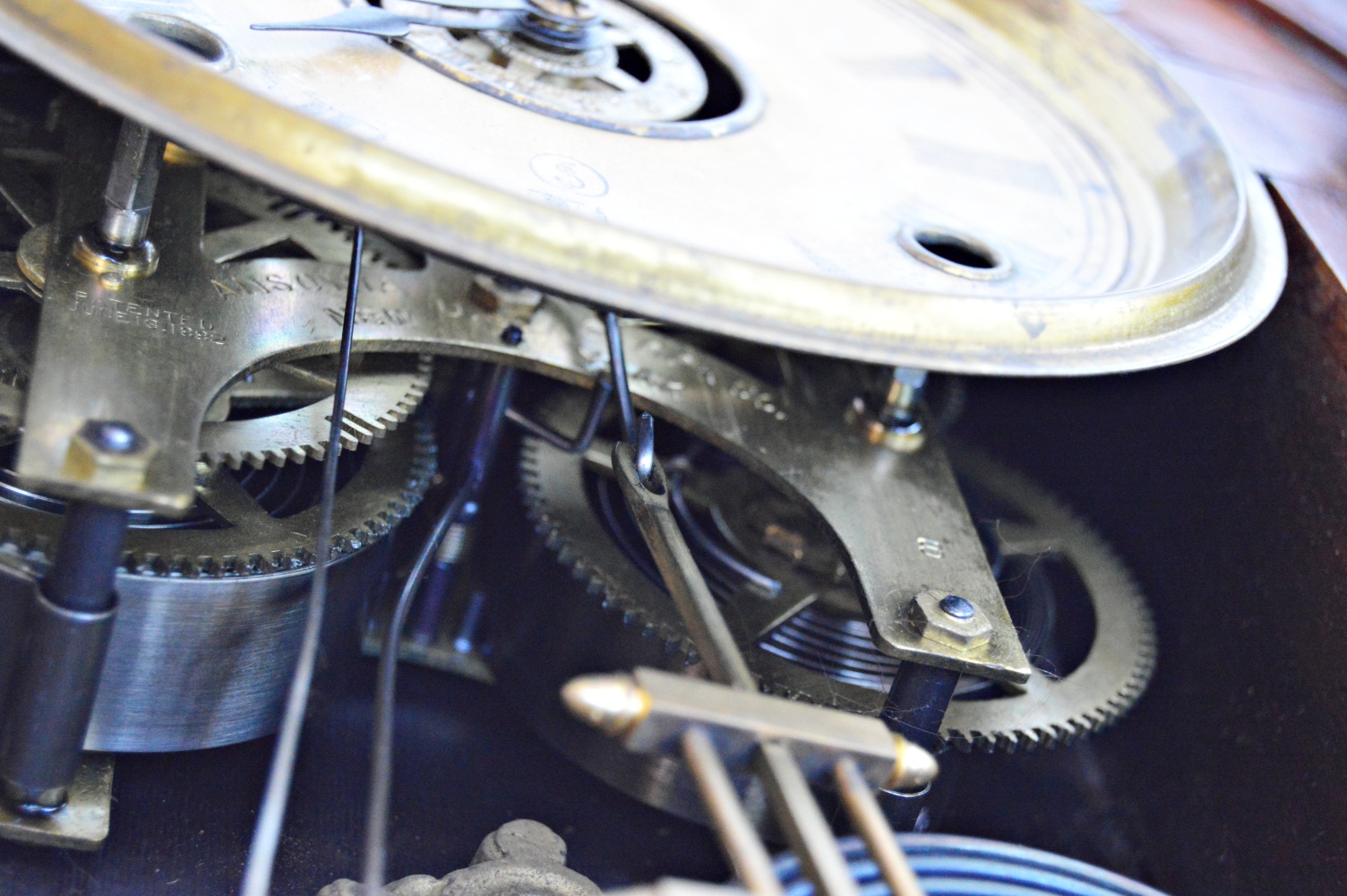 Mid 19th C Victorian Gothic Style Walnut Ansonia Mantle Clock