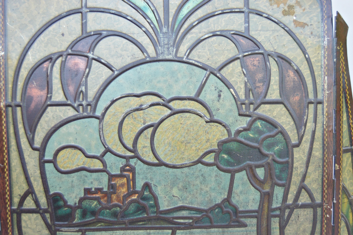 Art Nouveau Painted Tin Fire Screen