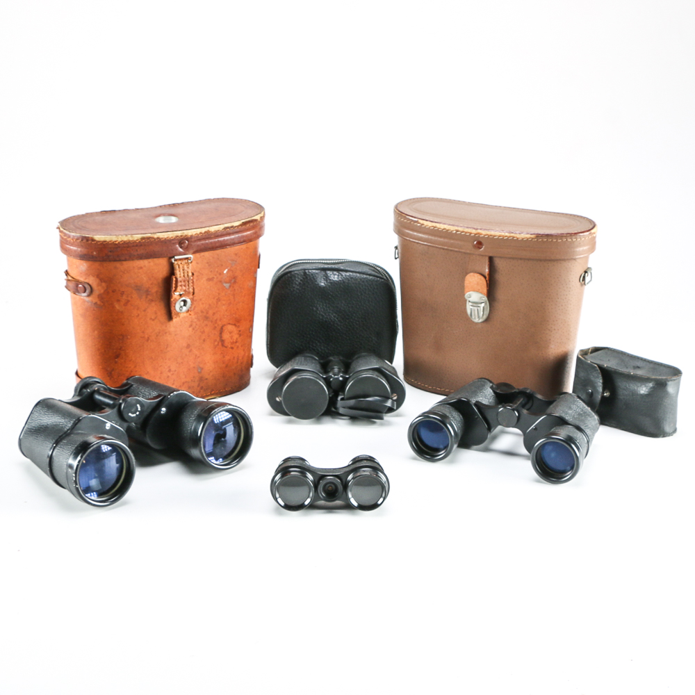 Four Vintage Binoculars with Carrying Cases