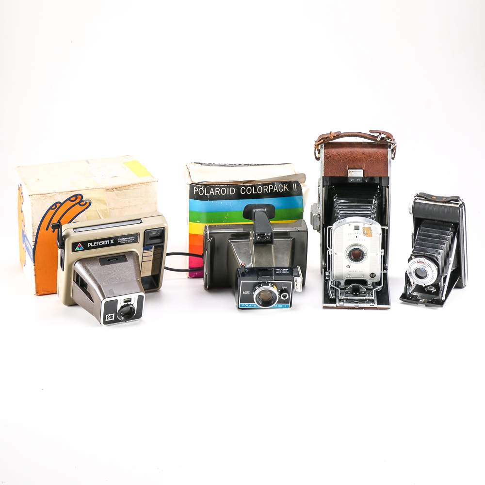 Collection of Vintage Instant and Folding Cameras