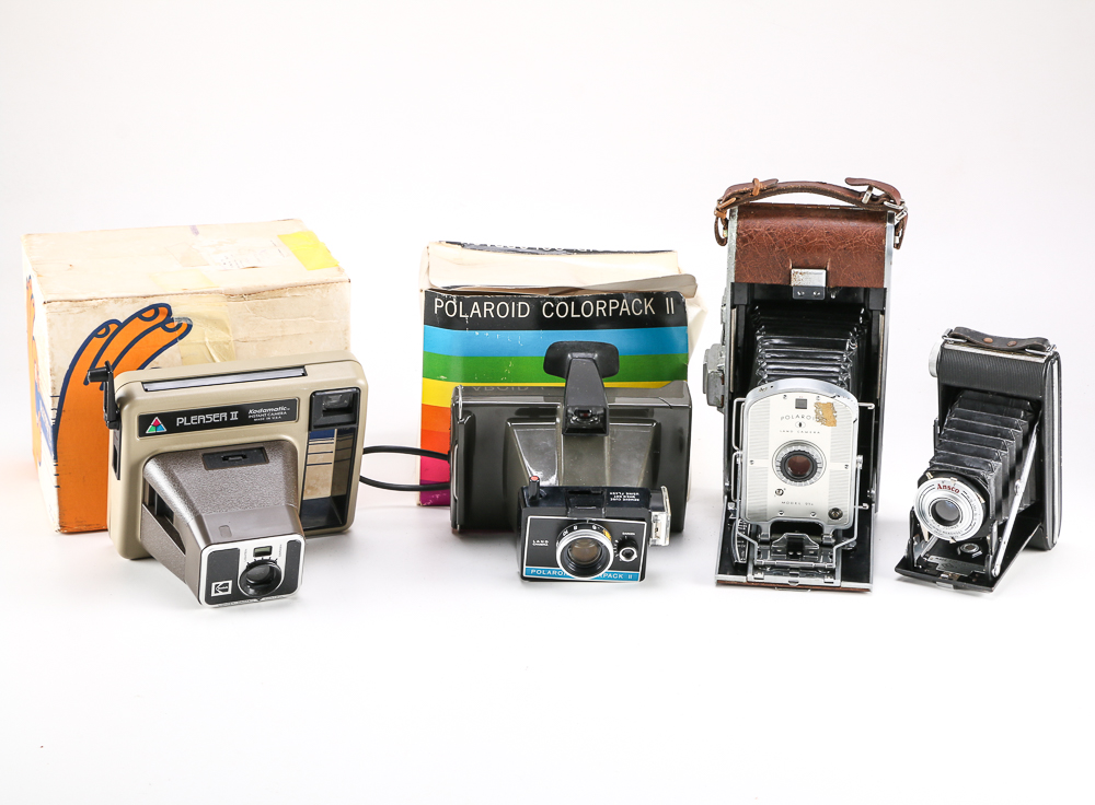 Collection of Vintage Instant and Folding Cameras