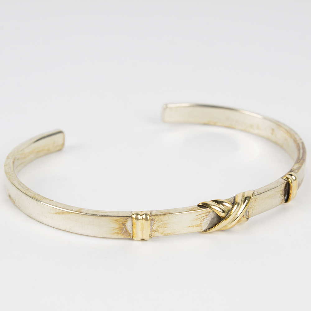 Sterling Silver and 18 Karat Gold Narrow Cuff Bracelet