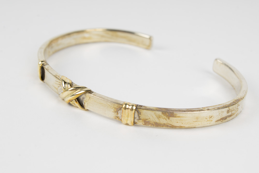 Sterling Silver and 18 Karat Gold Narrow Cuff Bracelet