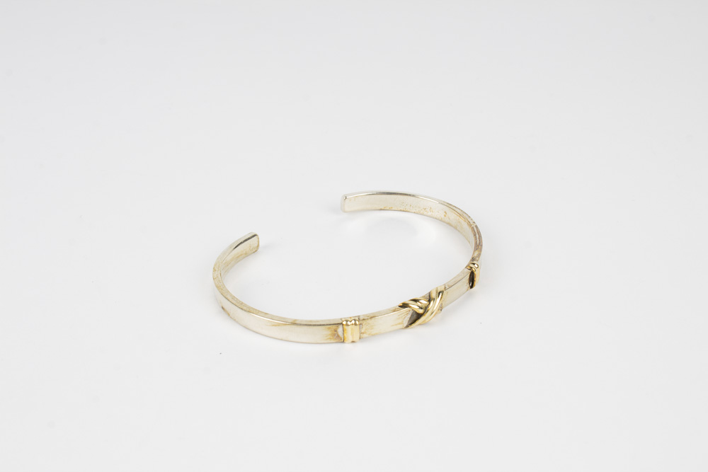 Sterling Silver and 18 Karat Gold Narrow Cuff Bracelet