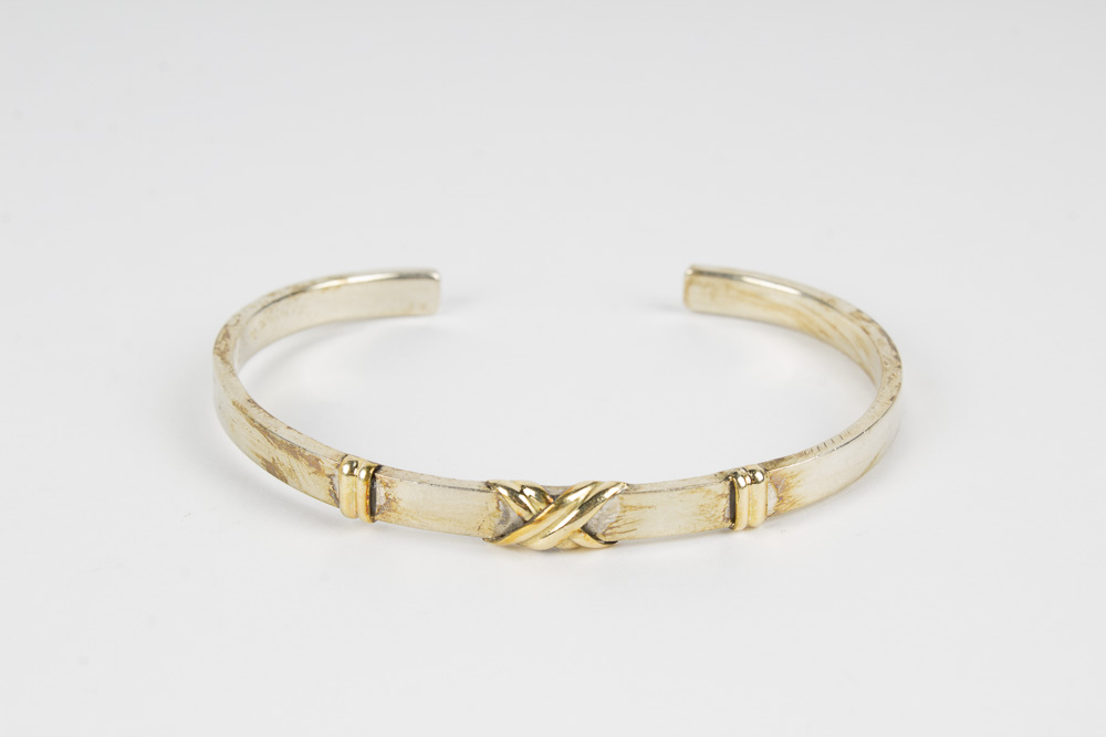 Sterling Silver and 18 Karat Gold Narrow Cuff Bracelet