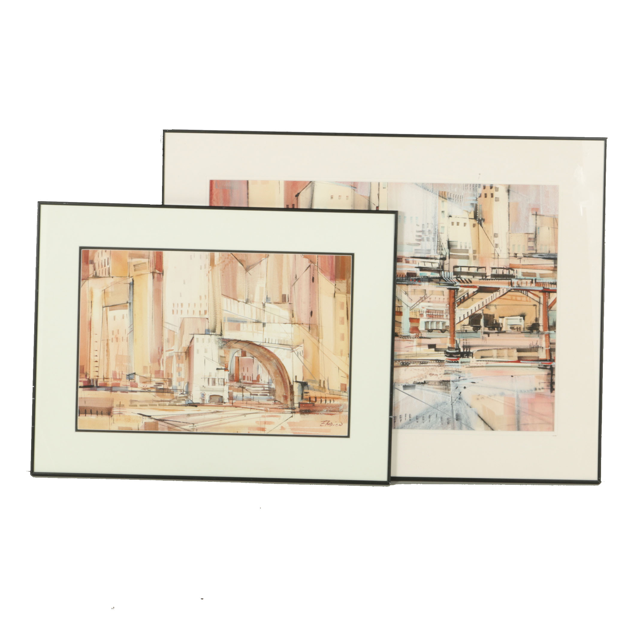 Pair of Mary Endico Watercolor Cityscapes