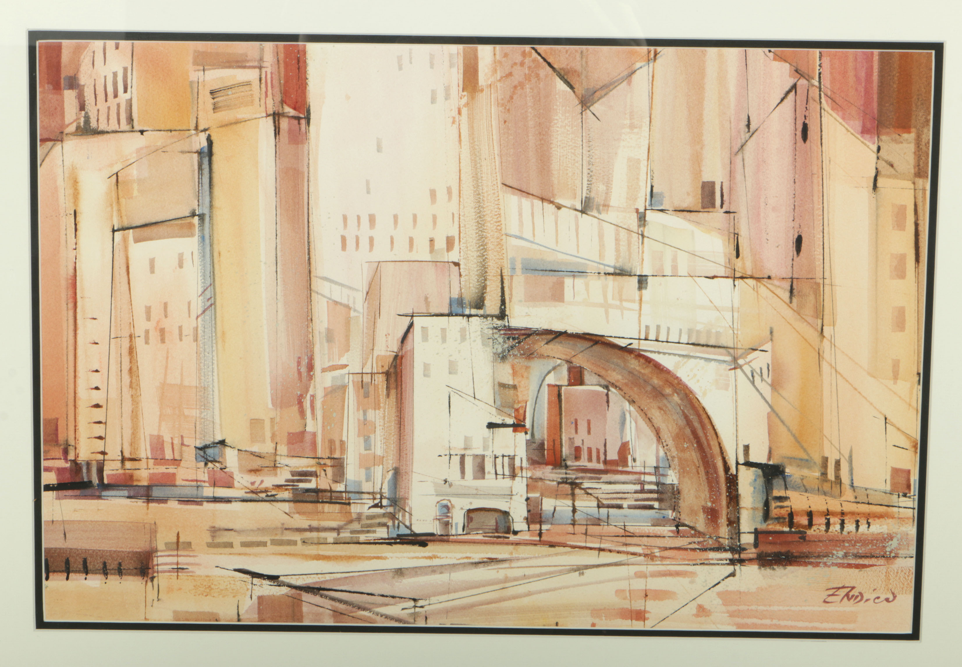Pair of Mary Endico Watercolor Cityscapes