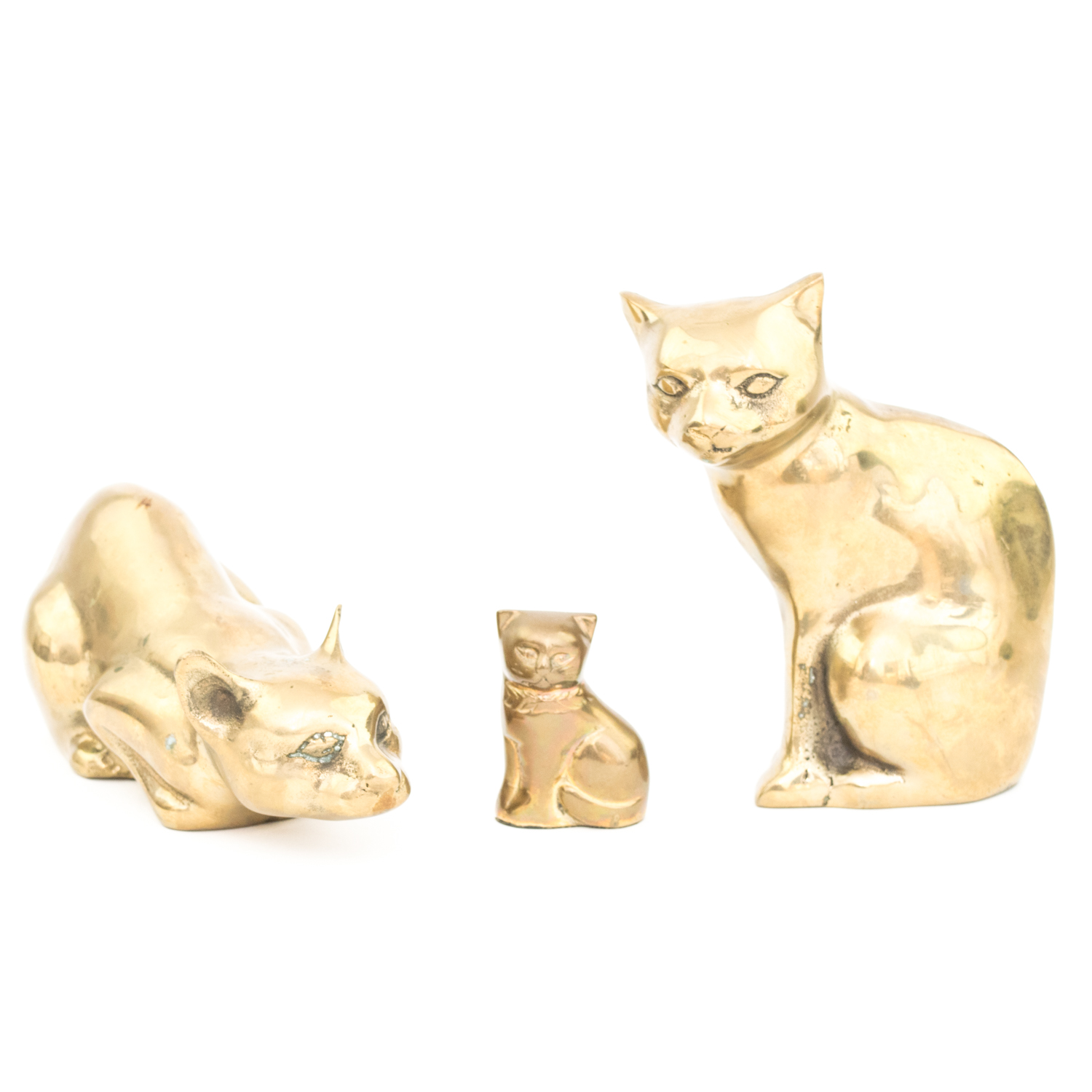 Three Vintage Brass Cat Figurines