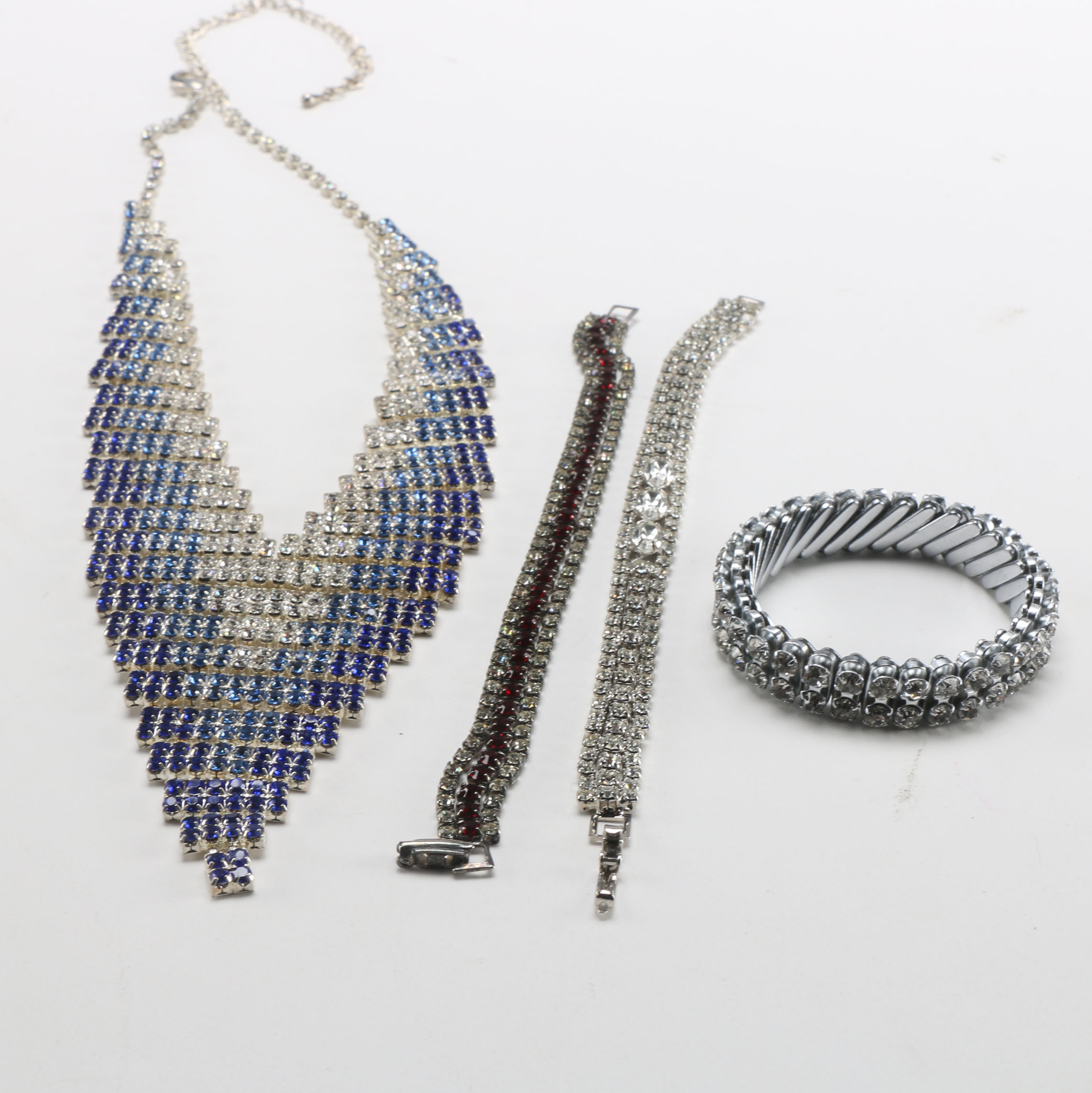 Rhinestone Statement Necklace and Three Bracelets