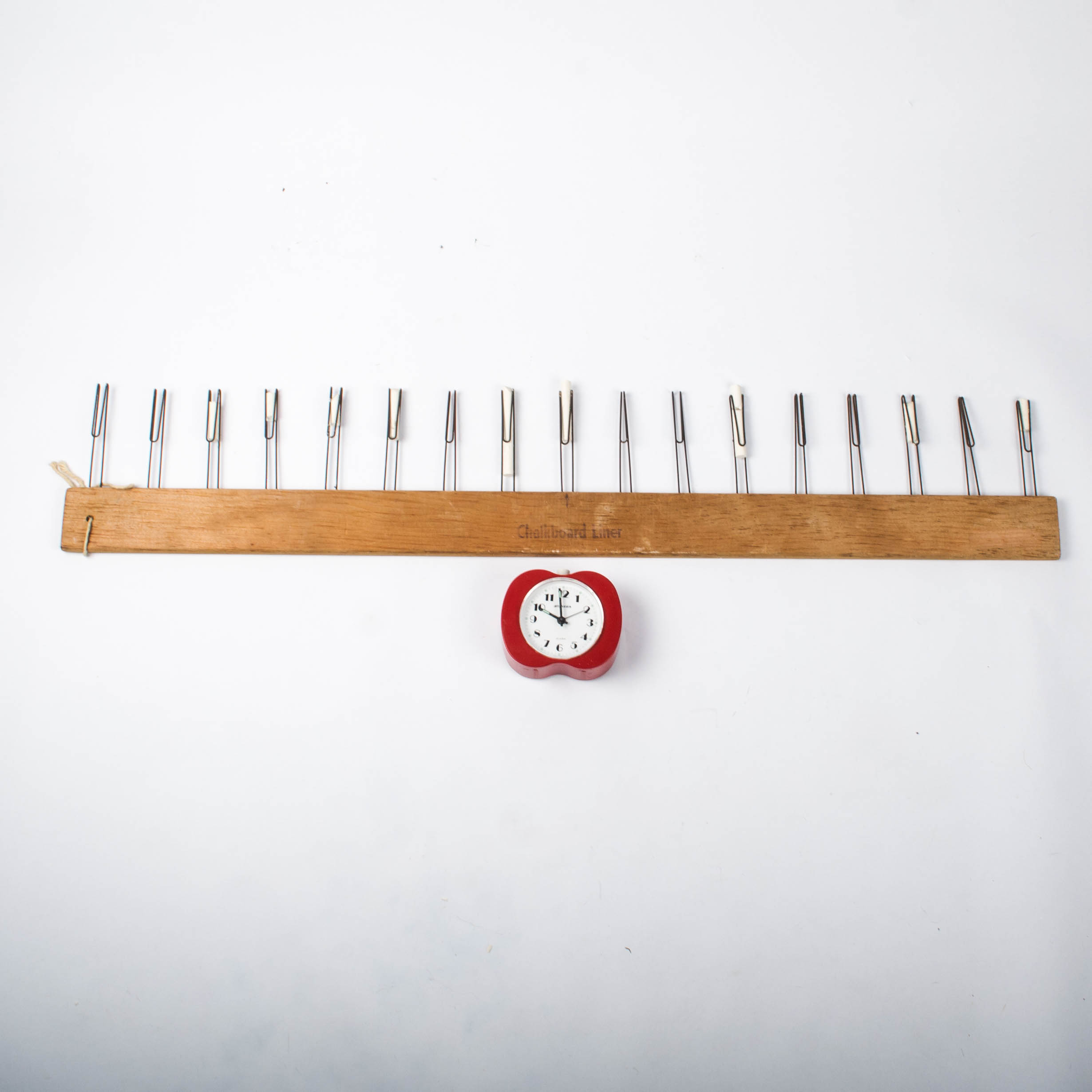 Antique Chalkboard Line Maker and Staiger "Apple" Wind-Up Alarm Clock