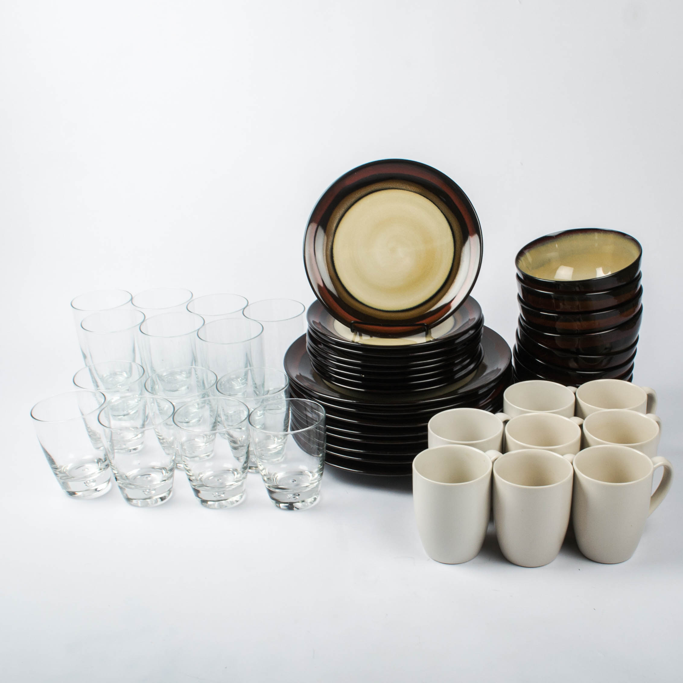 Set of Pier One Dinnerware and Glasses