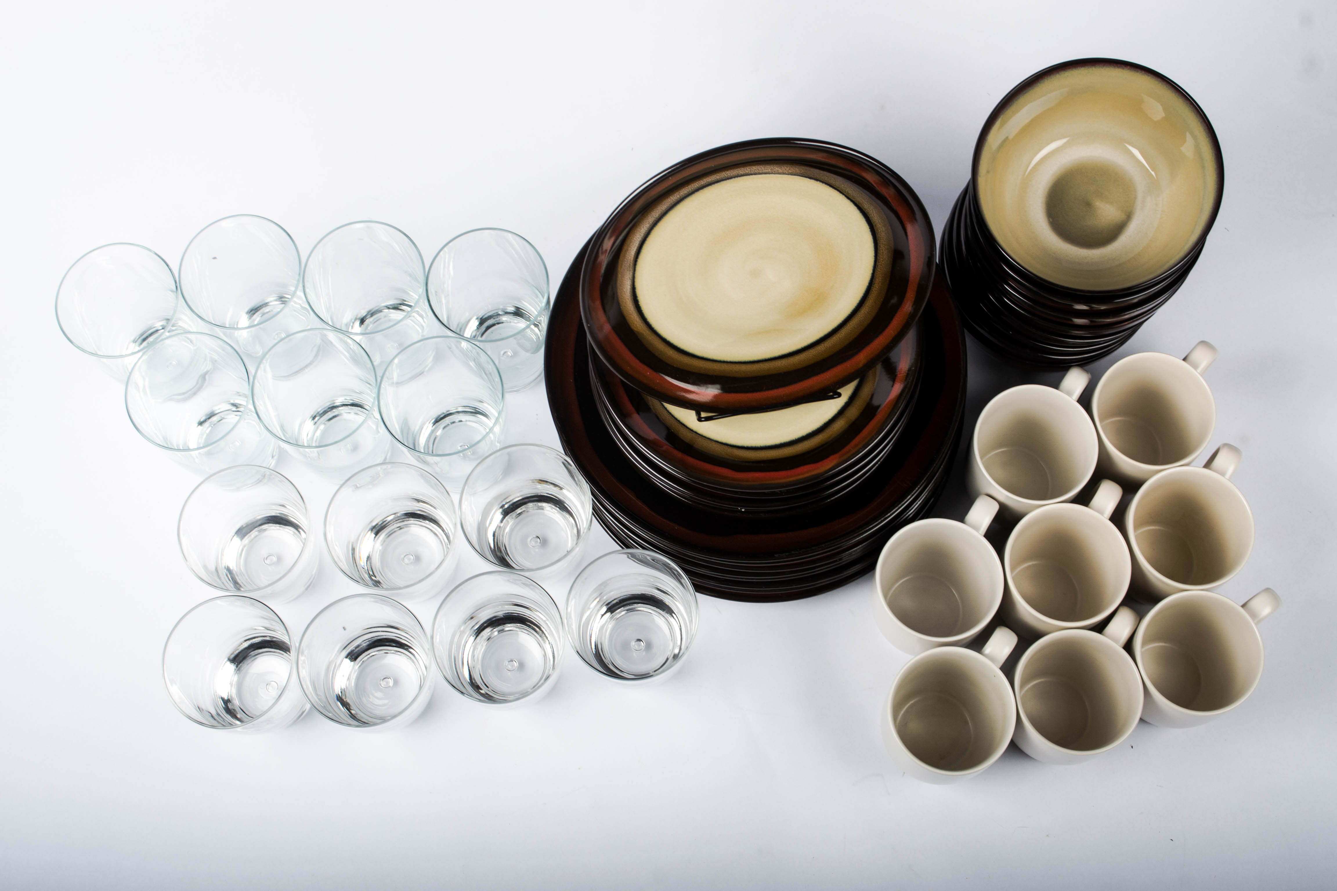 Set of Pier One Dinnerware and Glasses