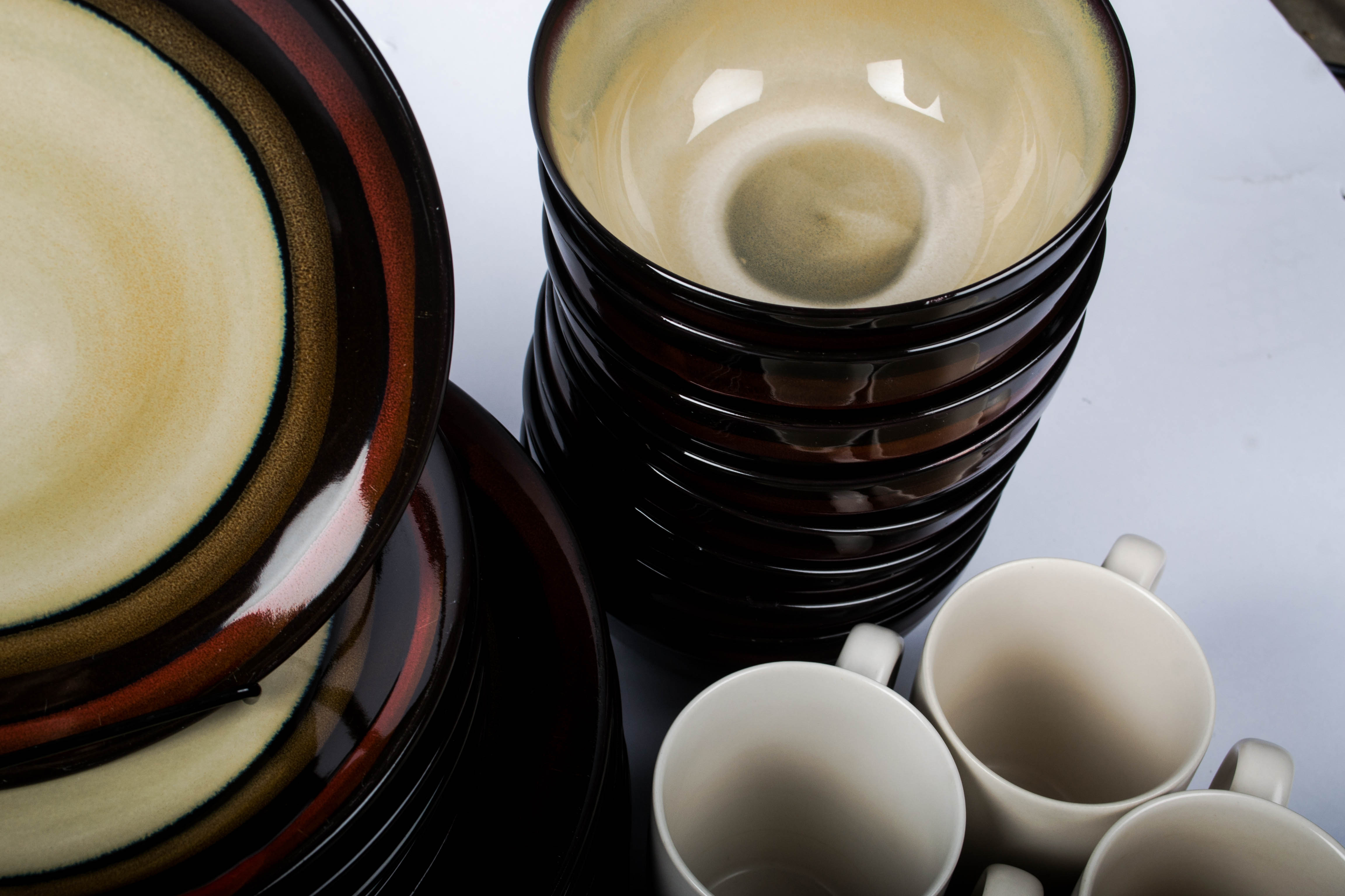 Set of Pier One Dinnerware and Glasses