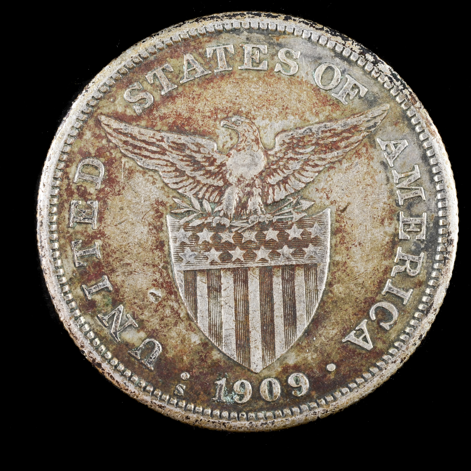 1909 S One Peso and 1944 Fifty Centavos Filipinas Silver Coins