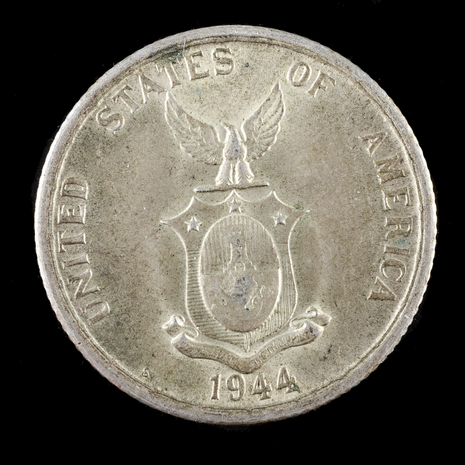1909 S One Peso and 1944 Fifty Centavos Filipinas Silver Coins