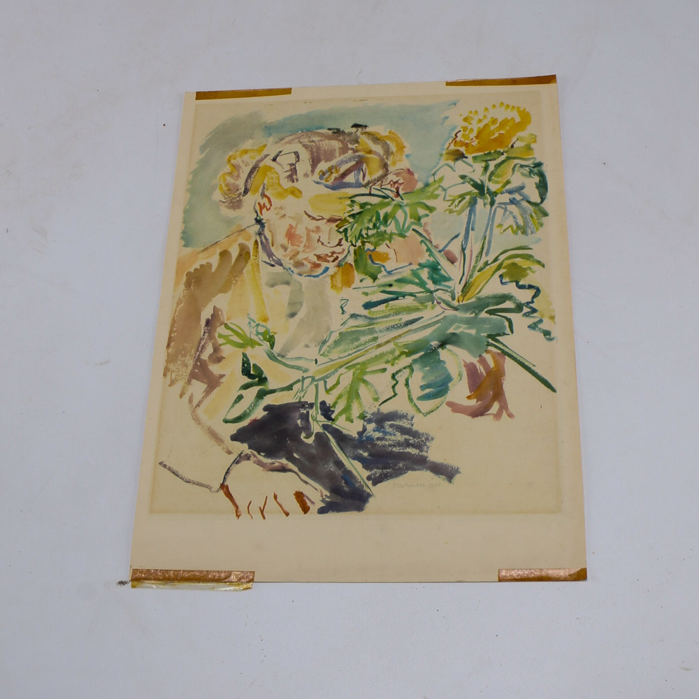 Oskar Kokoschka Signed Lithograph "Girl with the Leaf Plant"