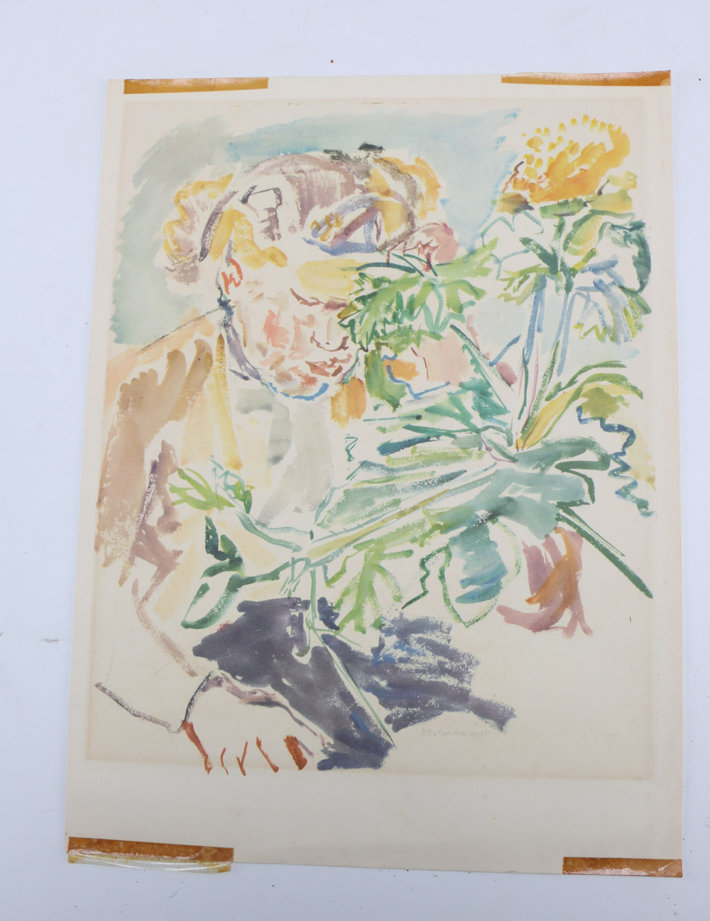Oskar Kokoschka Signed Lithograph "Girl with the Leaf Plant"