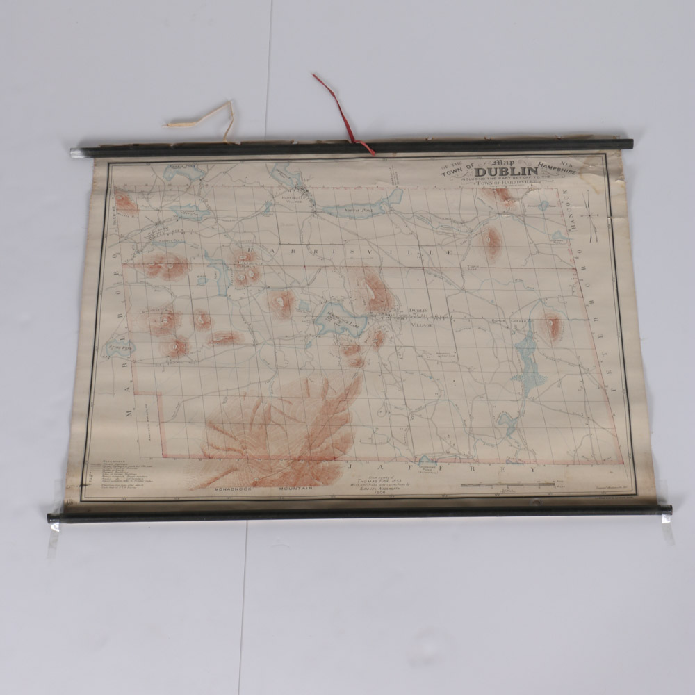 Early 20th Century Wall Map of Dublin, New Hampshire