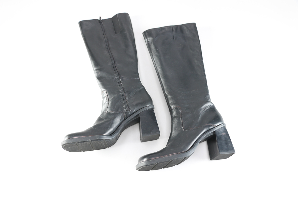 Nine West Black Leather High-Heeled Boots