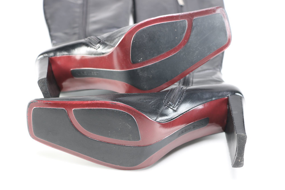 Nine West Black Leather High-Heeled Boots