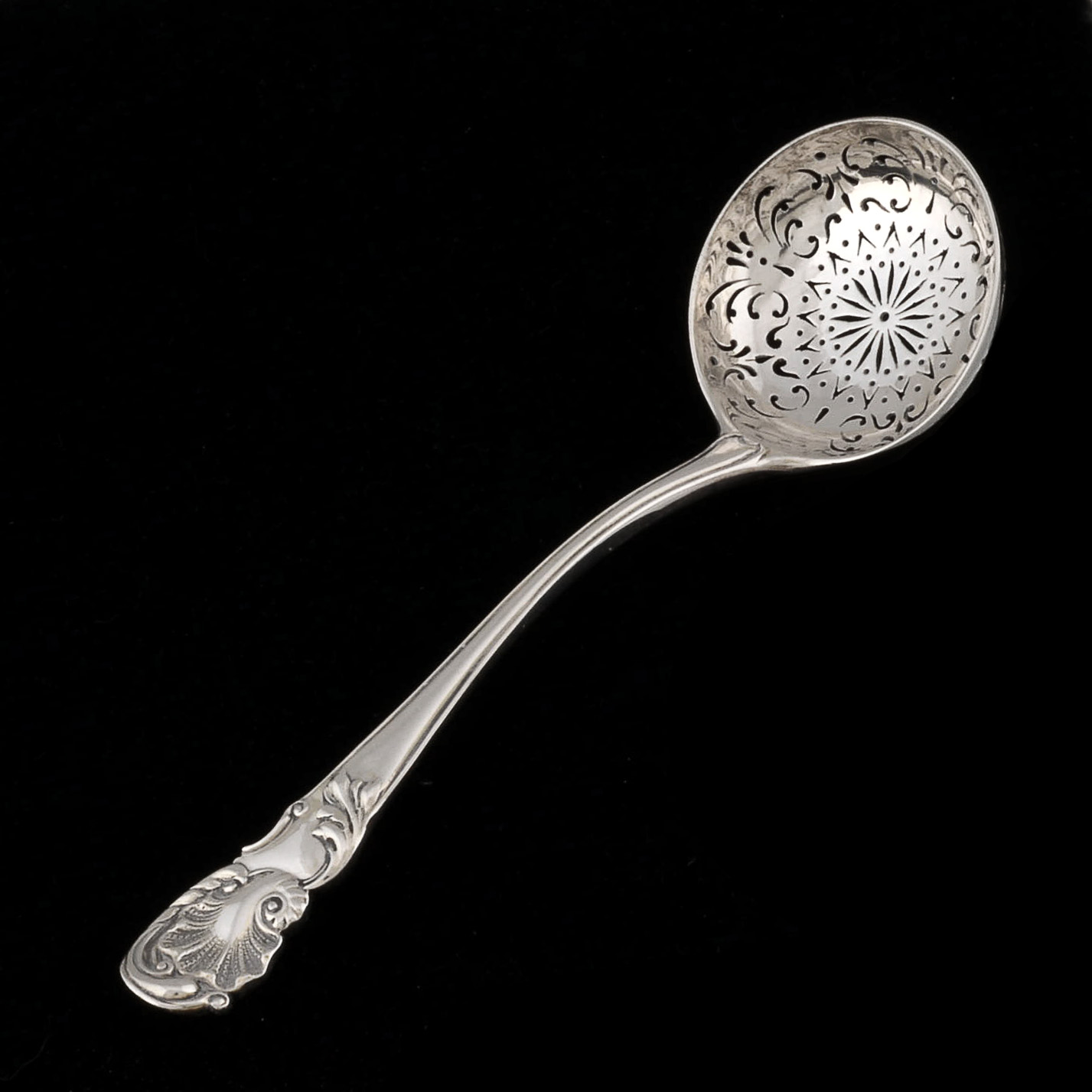 Antique English George William Adams Sterling Silver Tea Strainer Spoon