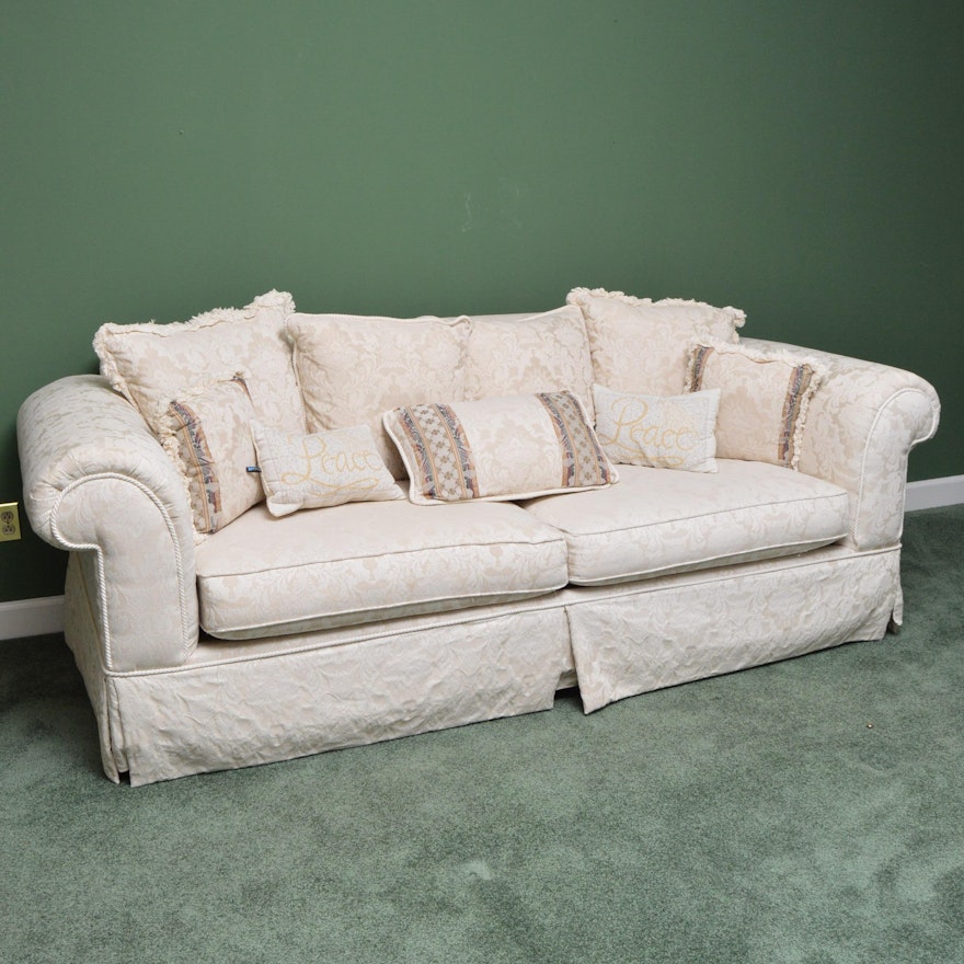 Cream Damask Upholstered Sofa