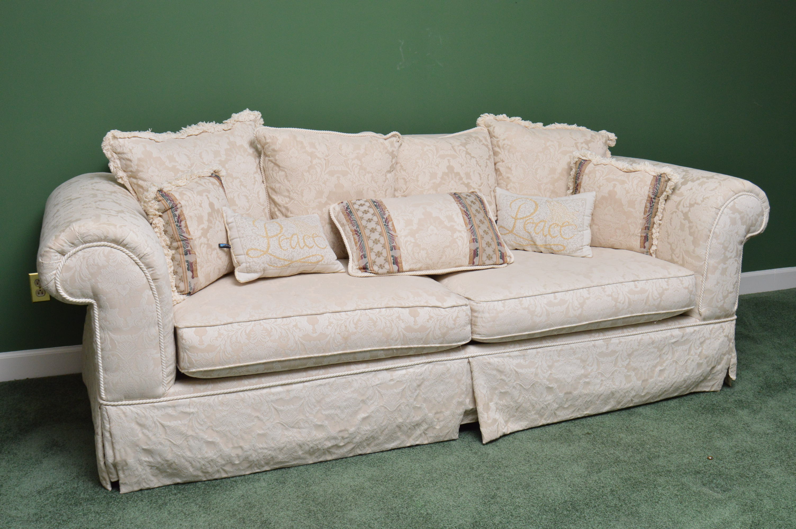 Cream Damask Upholstered Sofa