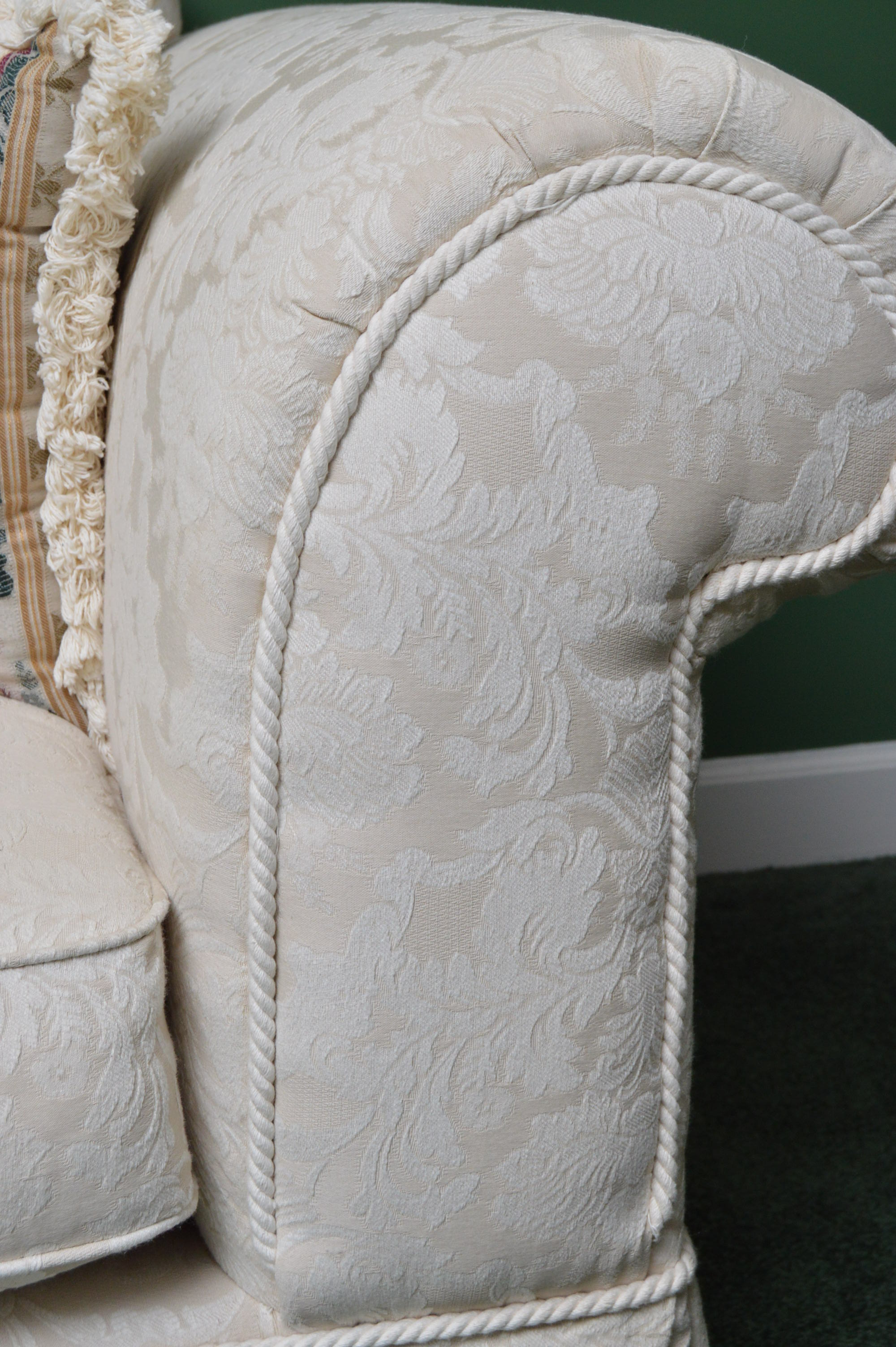 Cream Damask Upholstered Sofa
