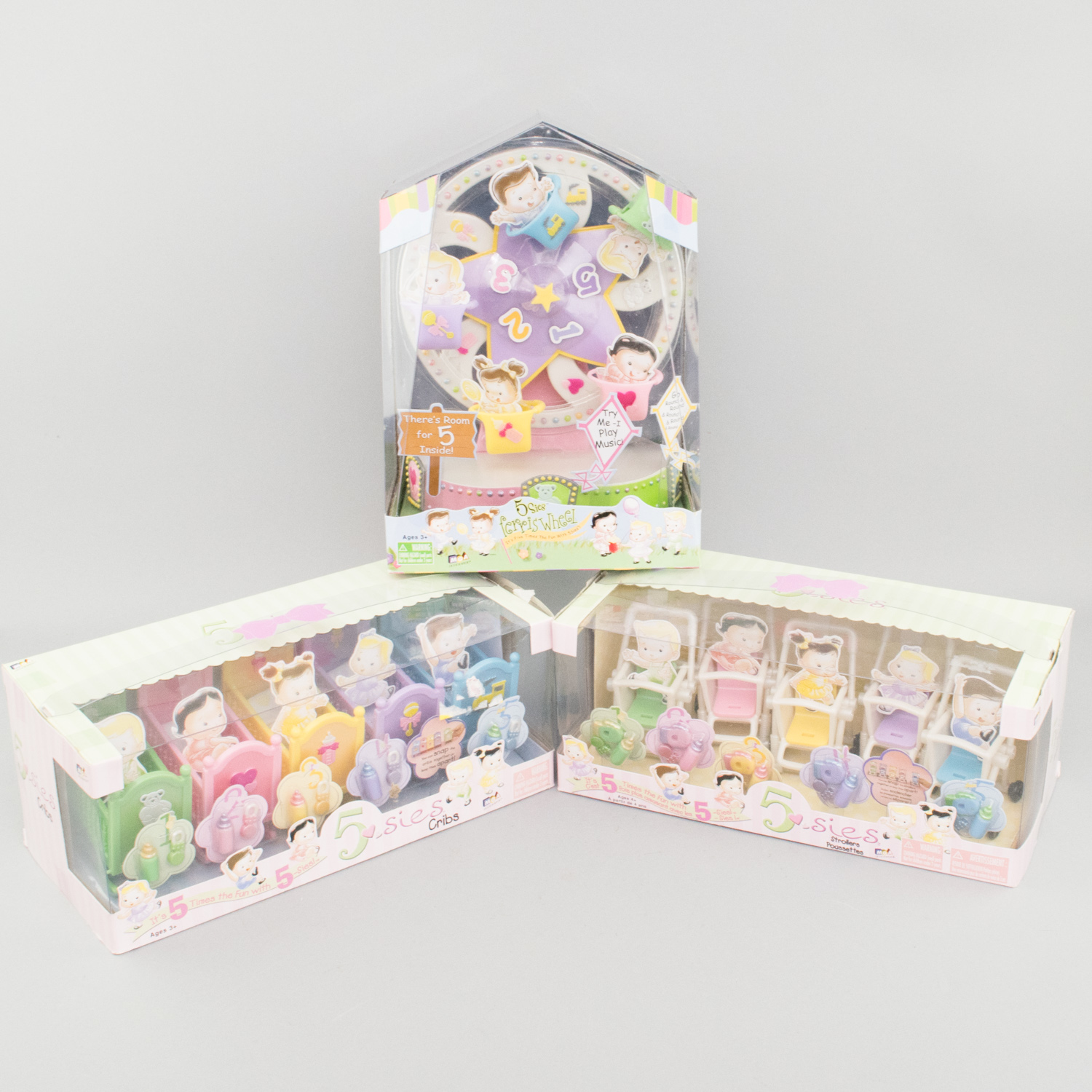 5-Sies Ferris Wheel, Stroller and Crib Playsets in Unopened Packaging