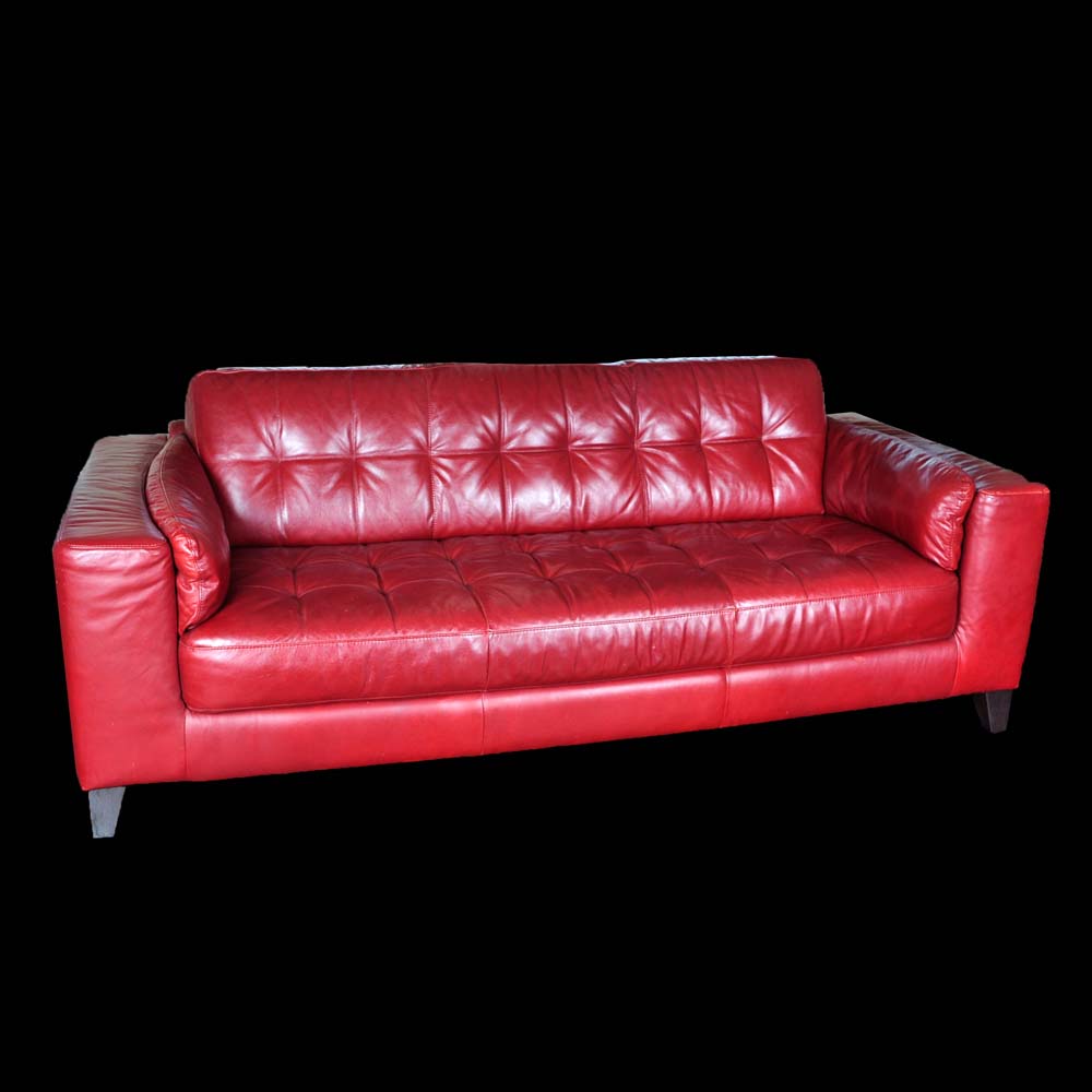 Tufted Red Leather Sofa
