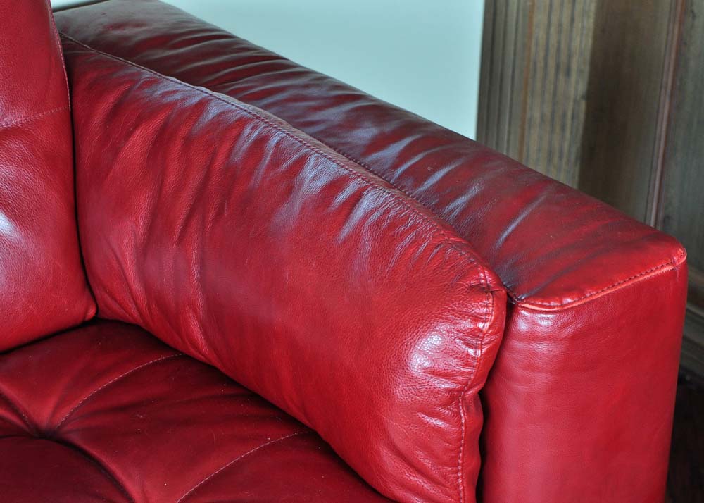 Tufted Red Leather Sofa