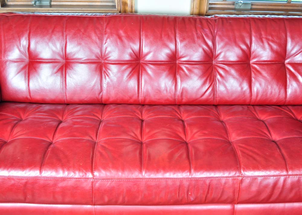 Tufted Red Leather Sofa