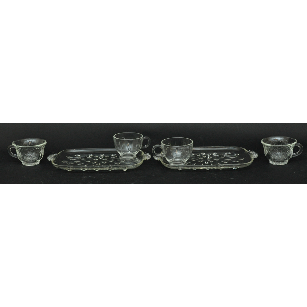 Anchor Hocking Pressed Glass Snack Trays and Cup Set