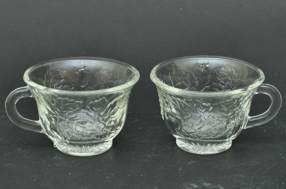 Anchor Hocking Pressed Glass Snack Trays and Cup Set