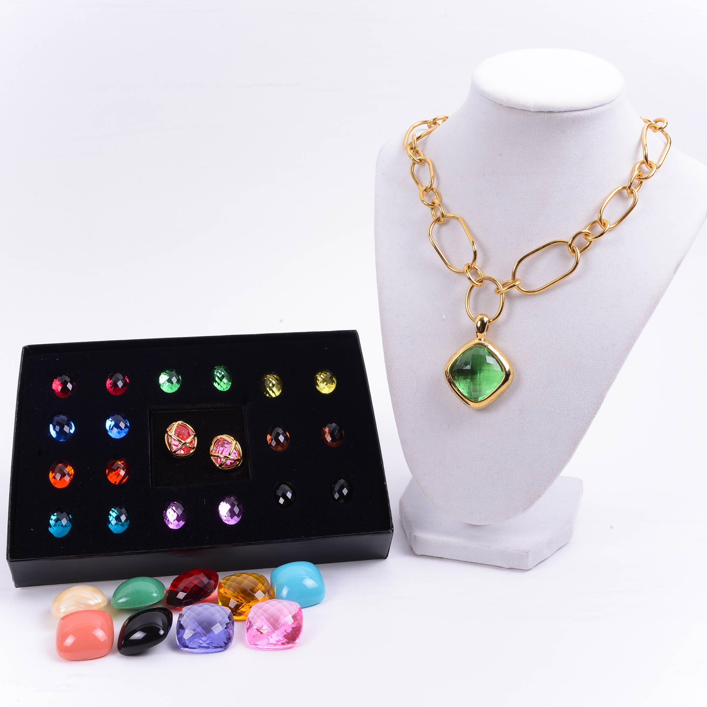 Joan Rivers Earrings and Necklace with Stone Changing Options