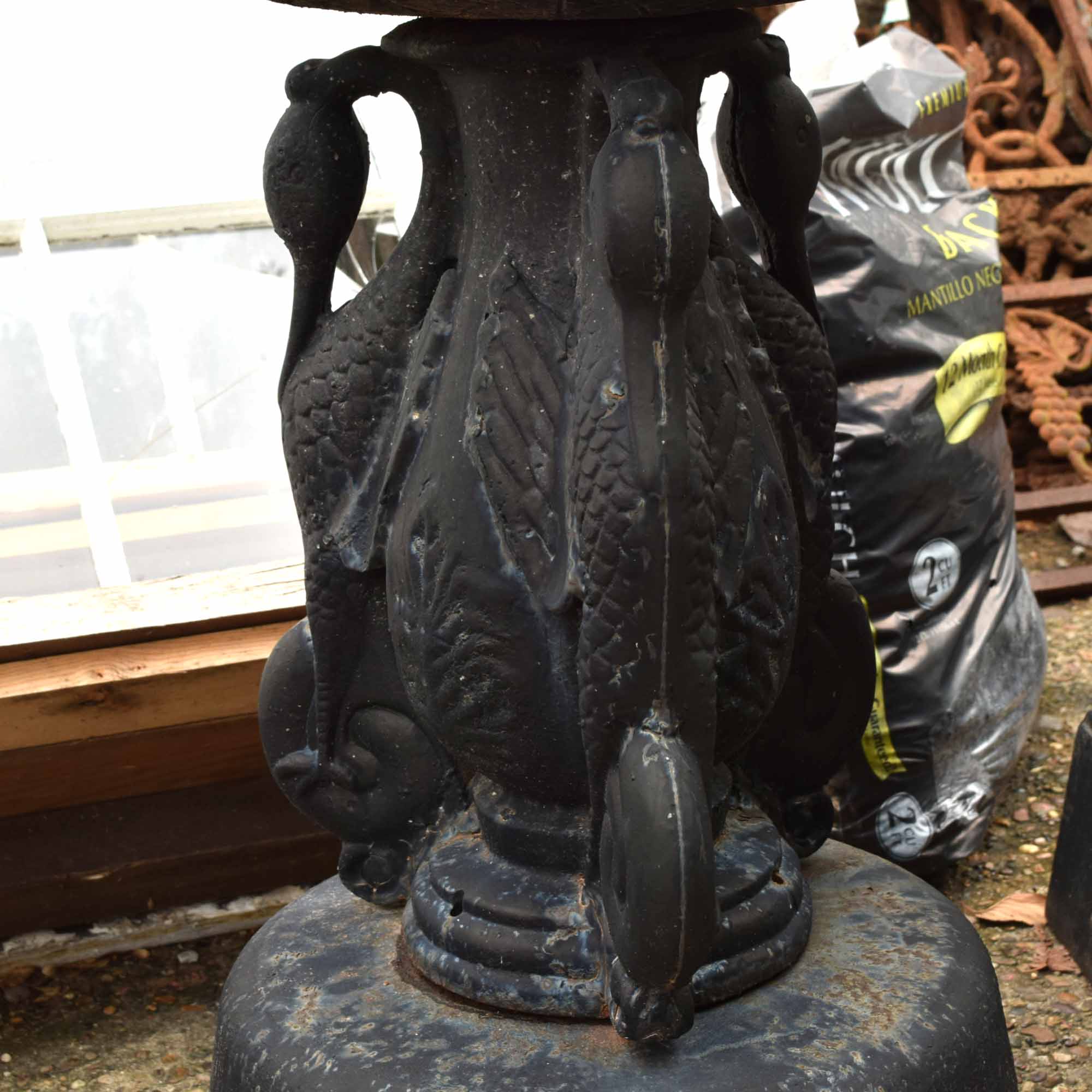 Cast Iron Garden Urn With Crane Motif