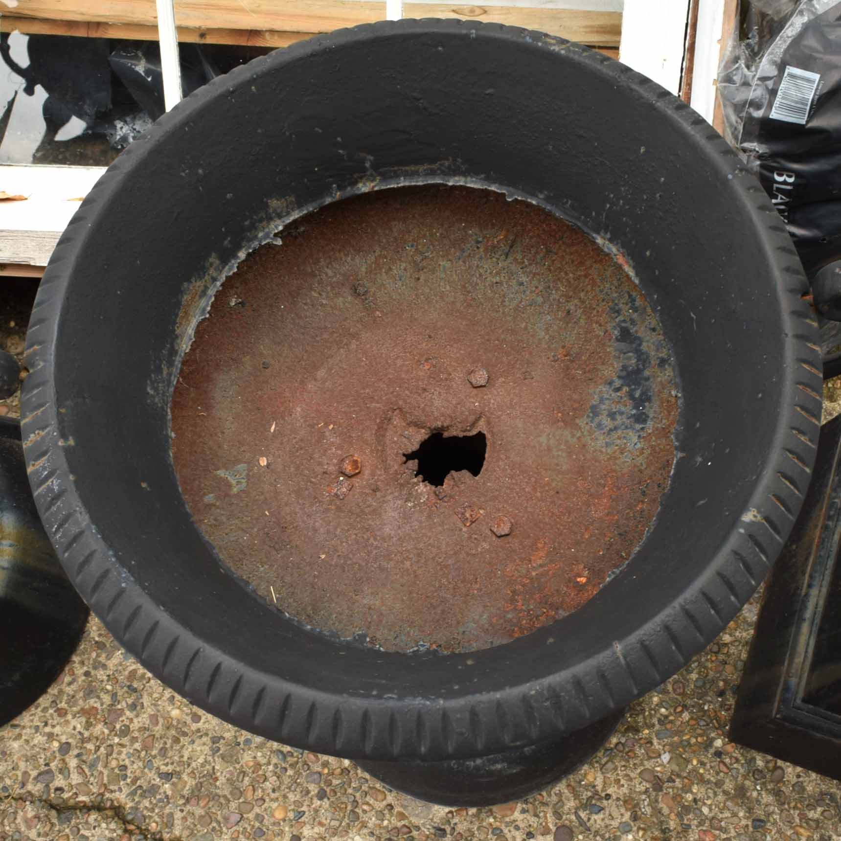 Cast Iron Garden Urn With Crane Motif